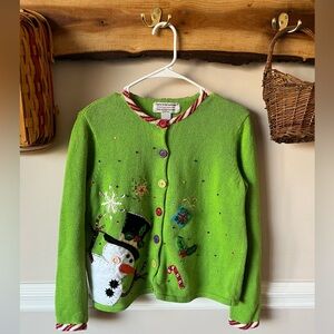 Vintage Tiara International Christmas Grinch Green Santa Sweater PM Medium
